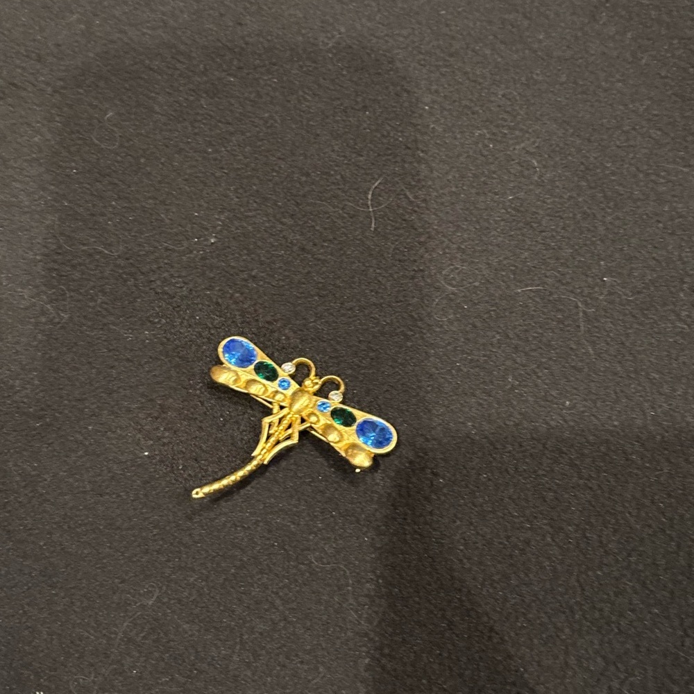Gold Dragonfly Brooch with Blue Accents - Picture 2 of 4